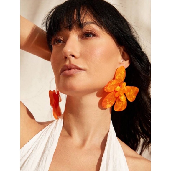 Orange Flower Oversized Earrings - Picture 4 of 5